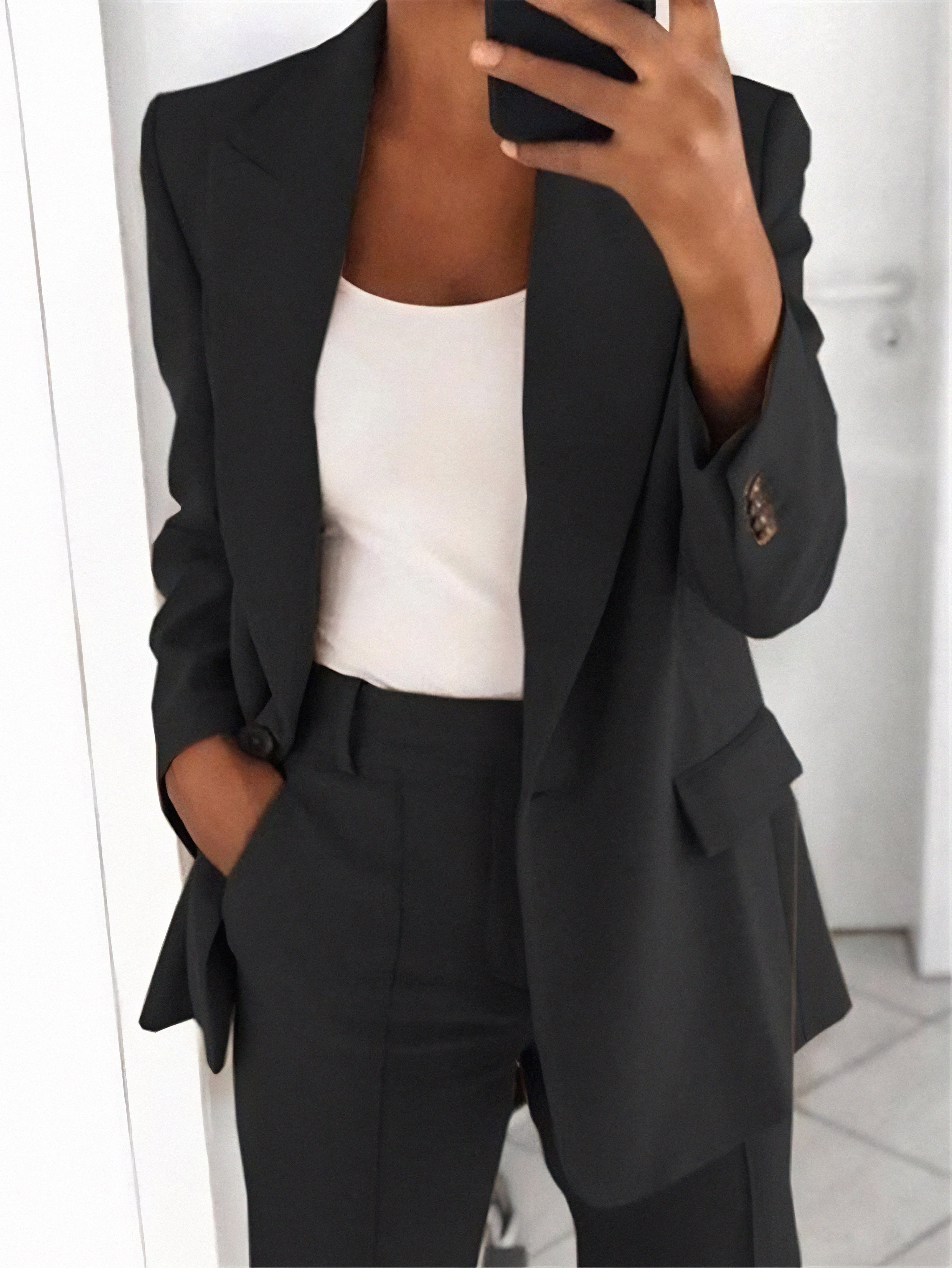 Valentina Two Piece Blazer and Pleat Trouser Set - Black
