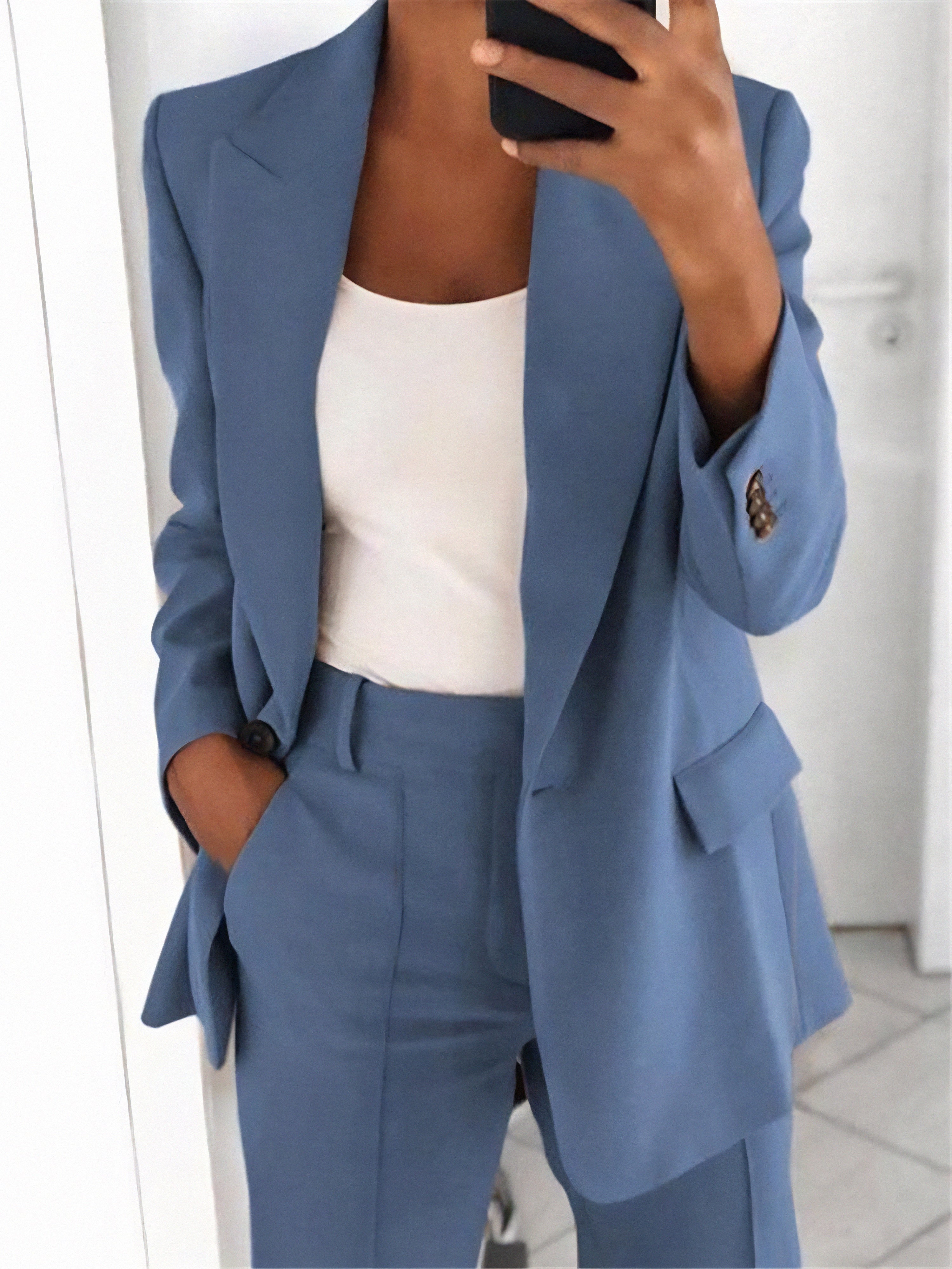Valentina Two Piece Blazer and Pleat Trouser Set - Light Blue