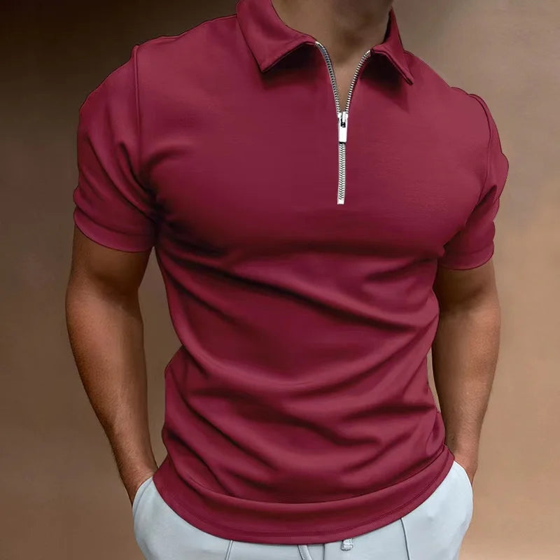 Victor Men's Zip Polo Shirt with Short Sleeves and Stand Collar - Bordeaux