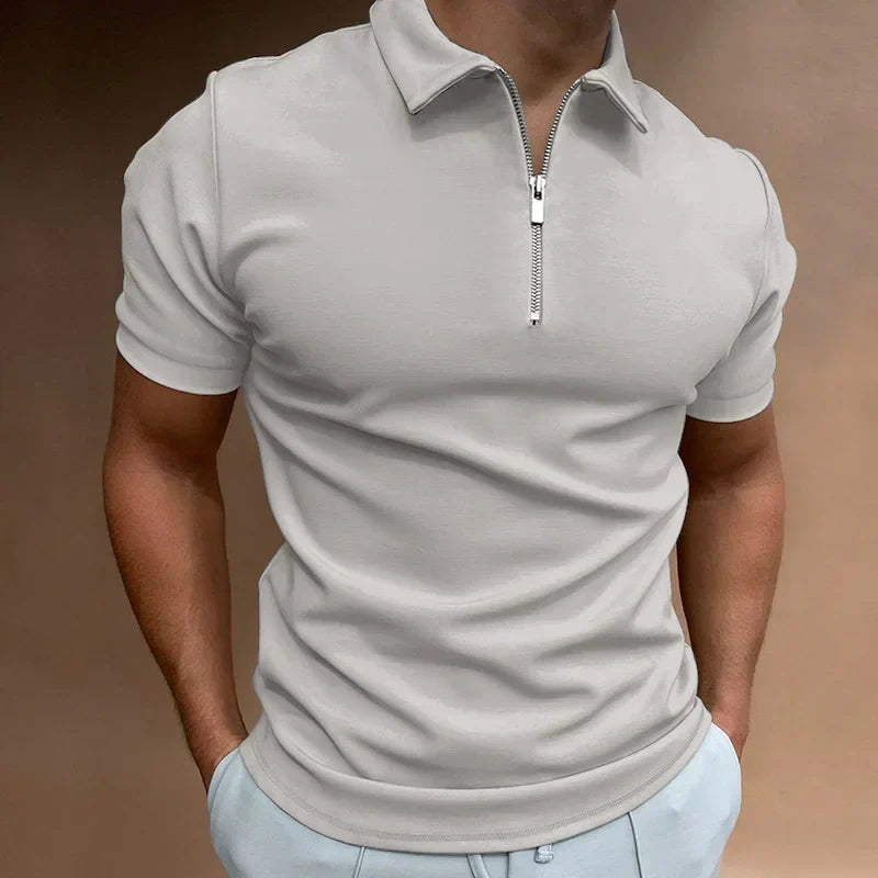 Victor Men's Zip Polo Shirt with Short Sleeves and Stand Collar - Light Gray
