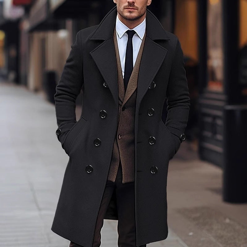 Waldemar Men's Double-Breasted Coat with Wide Lapels - Dark Gray