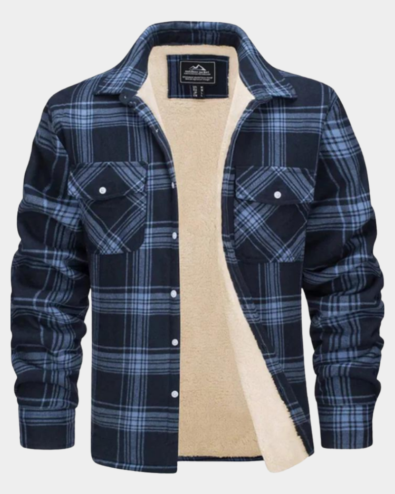 William Men's Plaid Shacket with Sherpa Lining - Blue
