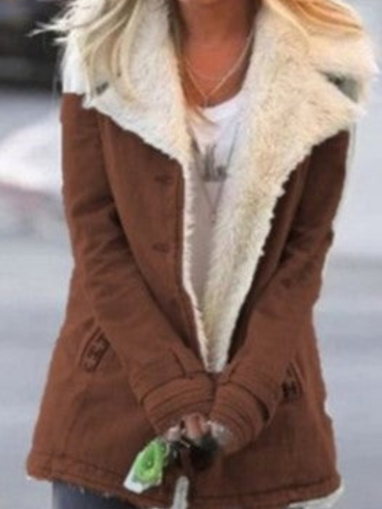 Yve Winter Coat with Hood and Deep Pockets, Below-Hip Hem - Brown