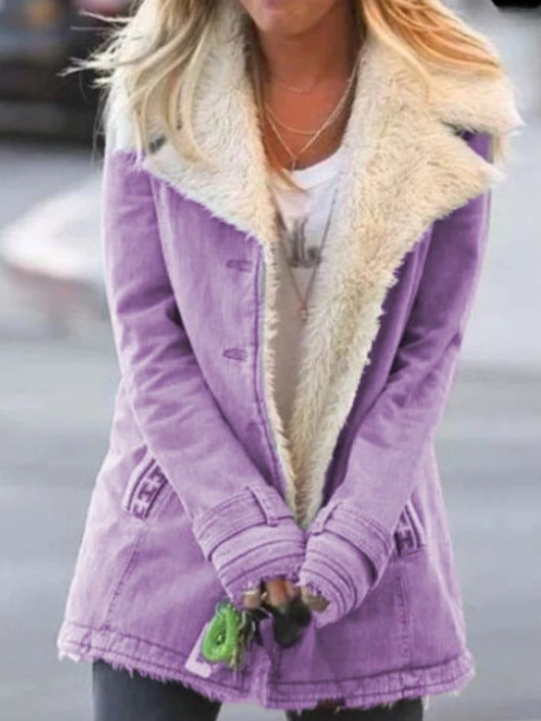 Yve Winter Coat with Hood and Deep Pockets, Below-Hip Hem - Violet