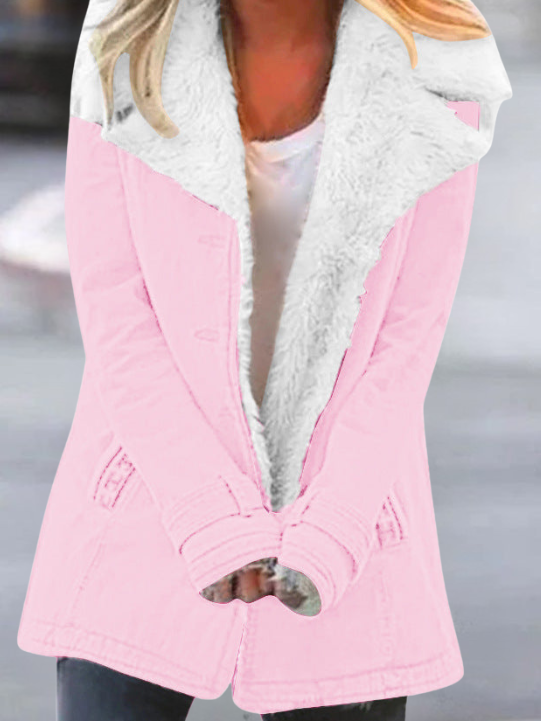 Yve Winter Coat with Hood and Deep Pockets, Below-Hip Hem - Pink