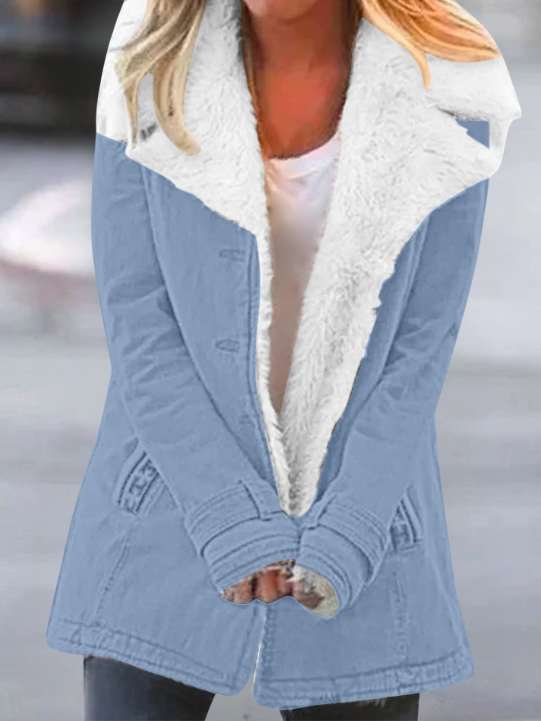 Yve Winter Coat with Hood and Deep Pockets, Below-Hip Hem - Light Blue