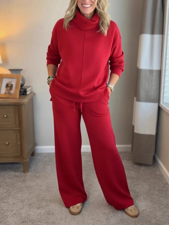 Zoraya Two Piece Lounge Set with Long Sleeves - Red