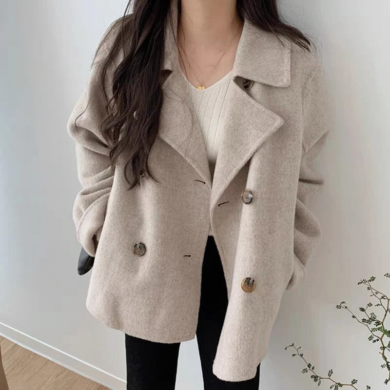 Women’s Black Blazer Relaxed Fit Double-Breasted with Notched Lapel 0