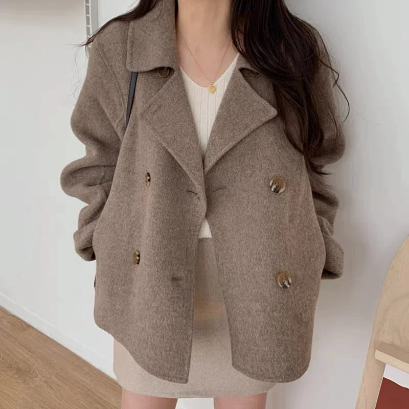 Women’s Black Blazer Relaxed Fit Double-Breasted with Notched Lapel 1