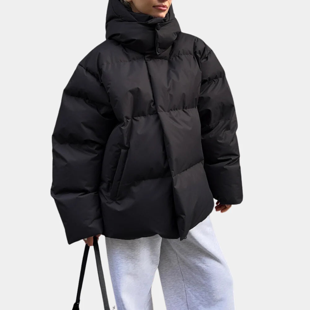 Women’s Black Quilted Puffer Jacket Lightweight Design with Hood 2