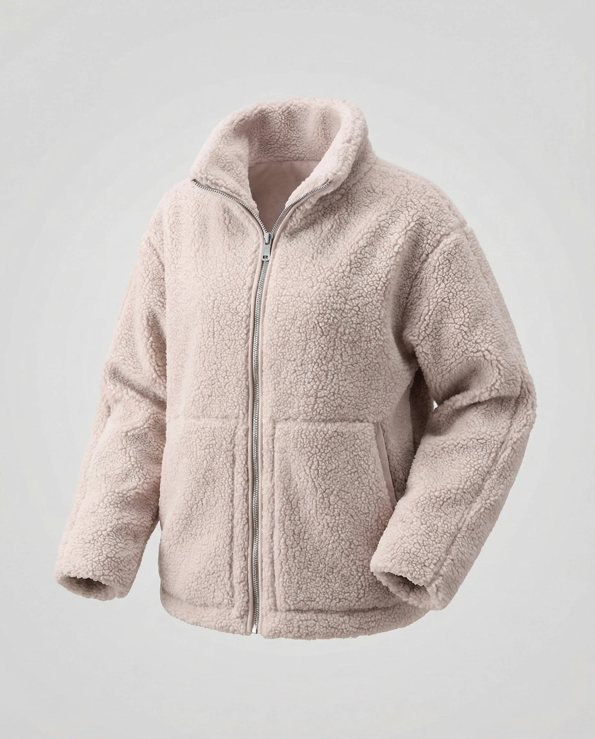 Women’s High Collar Teddy Jacket Full Zip Regular Fit Cozy Style 0