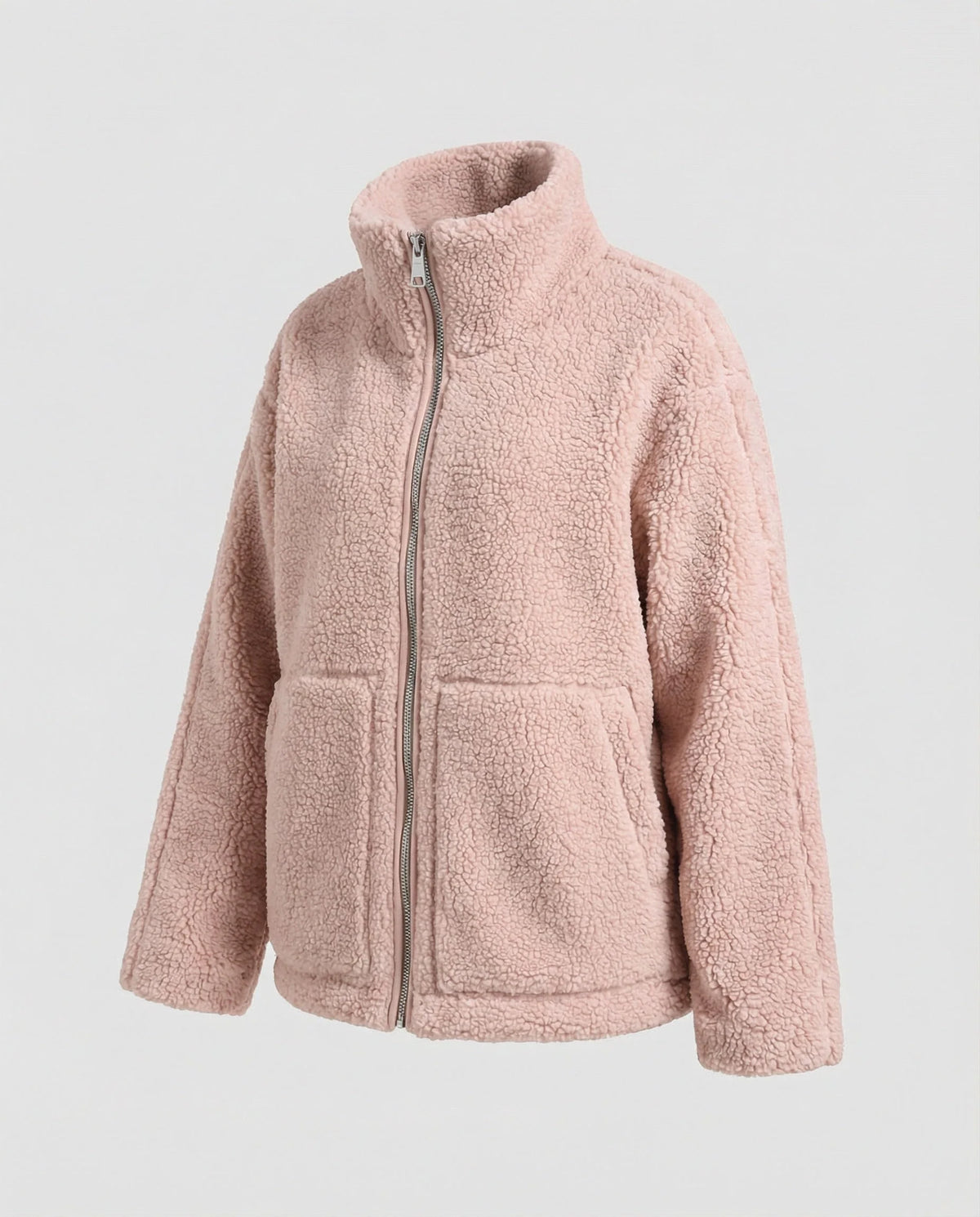 Women’s High Collar Teddy Jacket Full Zip Regular Fit Cozy Style 3