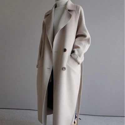 Women’s Longline Coat Double-Breasted with Wide Lapels 0