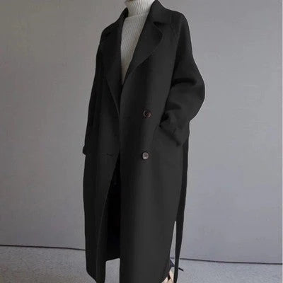 Women’s Longline Coat Double-Breasted with Wide Lapels 1