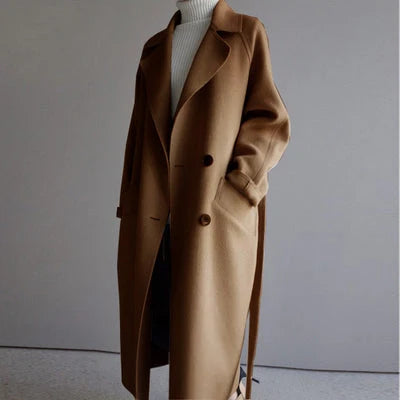 Women’s Longline Coat Double-Breasted with Wide Lapels 2