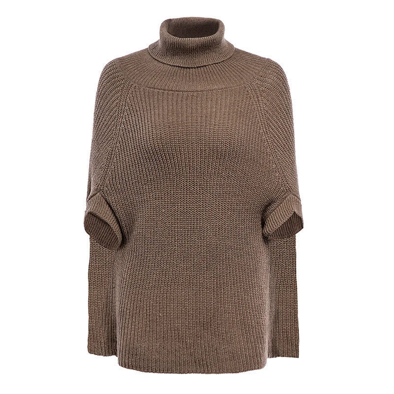 Women’s Oversized Cape Jumper Ribbed Knit Turtleneck Design 2