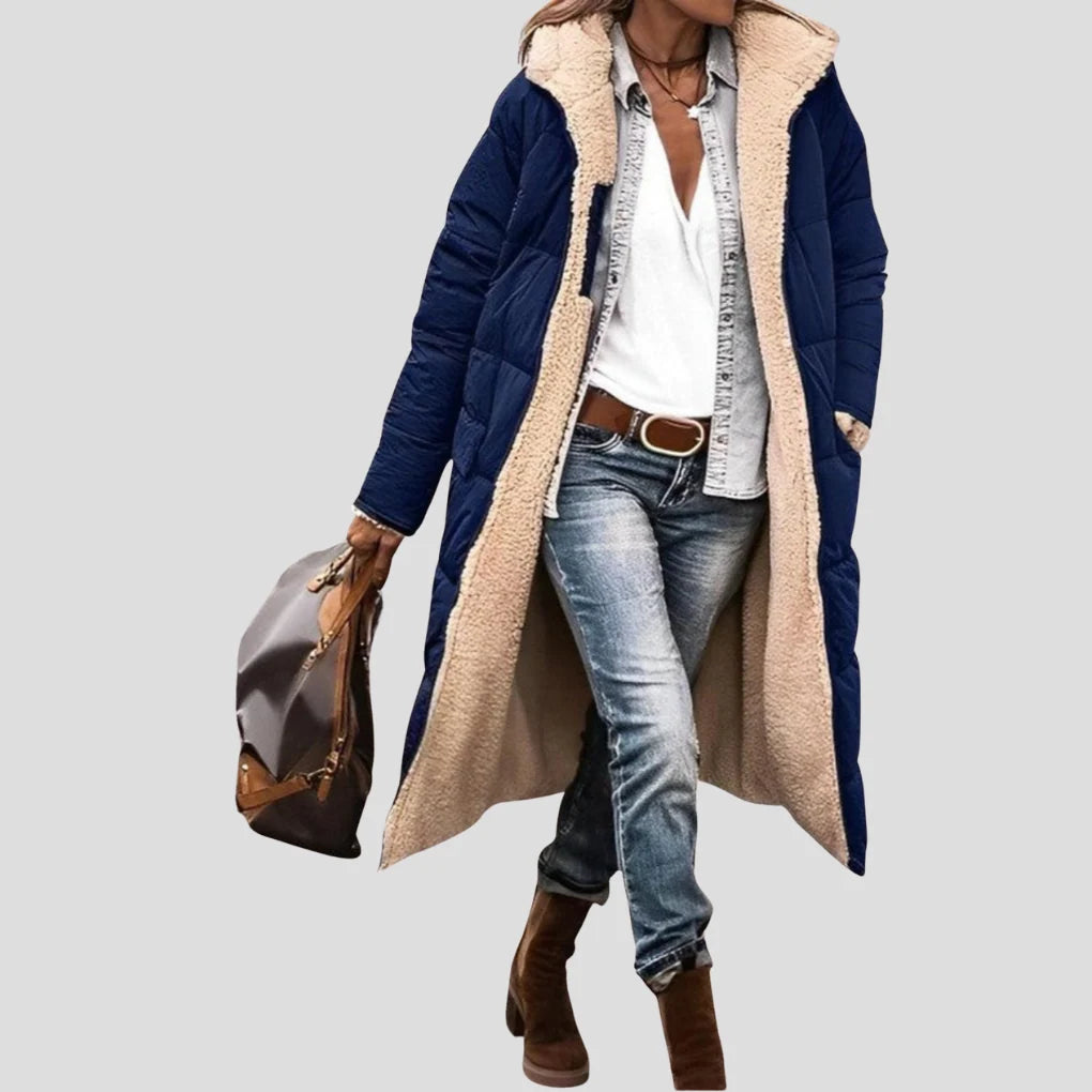 Women’s Reversible Long Coat with Hood and Teddy Lining for Winter Warmth 1