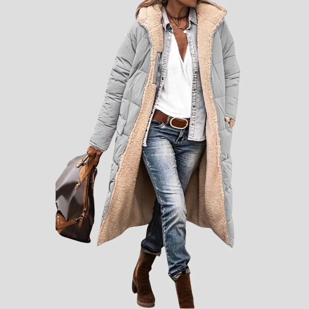 Women’s Reversible Long Coat with Hood and Teddy Lining for Winter Warmth 2