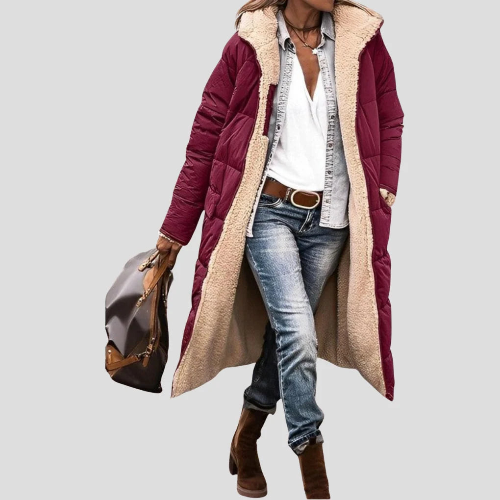 Women’s Reversible Long Coat with Hood and Teddy Lining for Winter Warmth 3