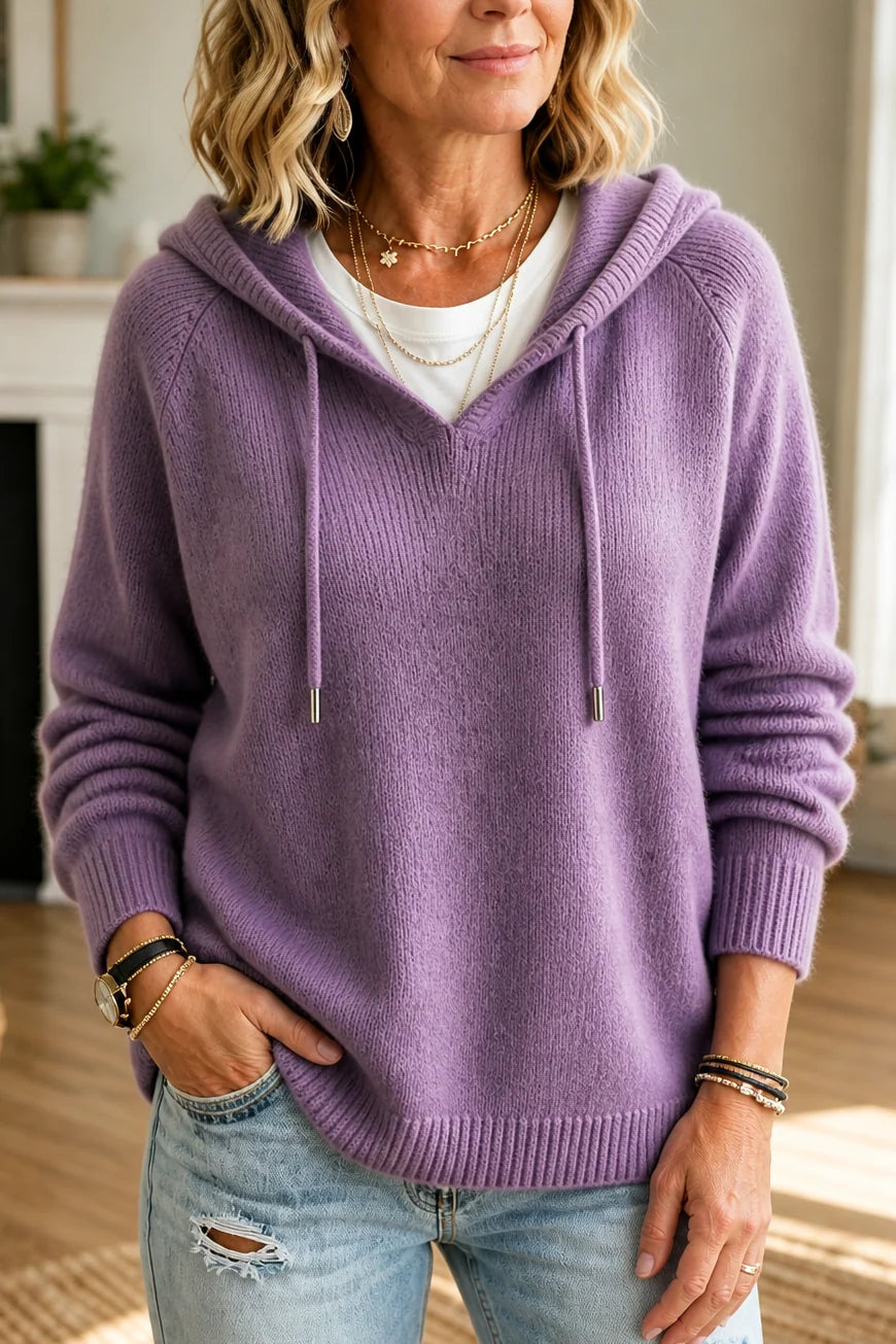 Women’s Ribbed Knit Pullover Sweater with Drawstring Hood Relaxed Fit 10