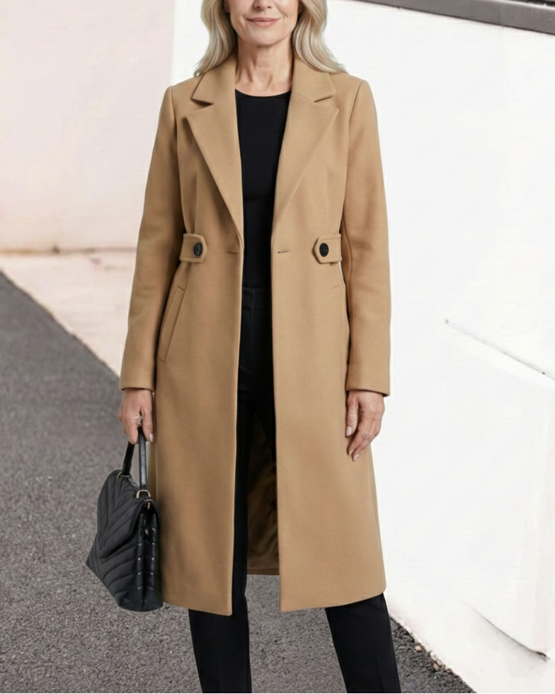 Adelheid Classic Coat with Notch Lapels and Flap Pockets - Khaki