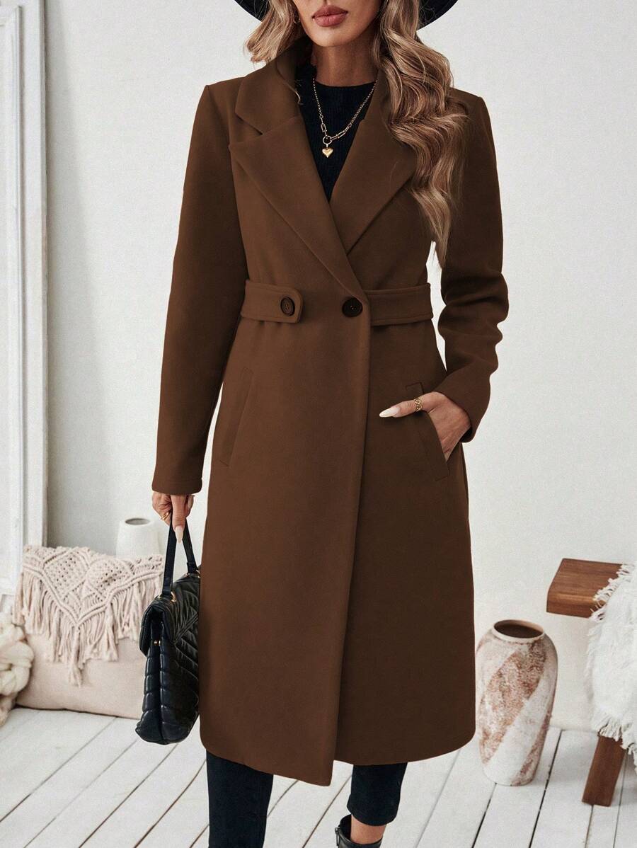 Adelheid Classic Coat with Notch Lapels and Flap Pockets - Brown