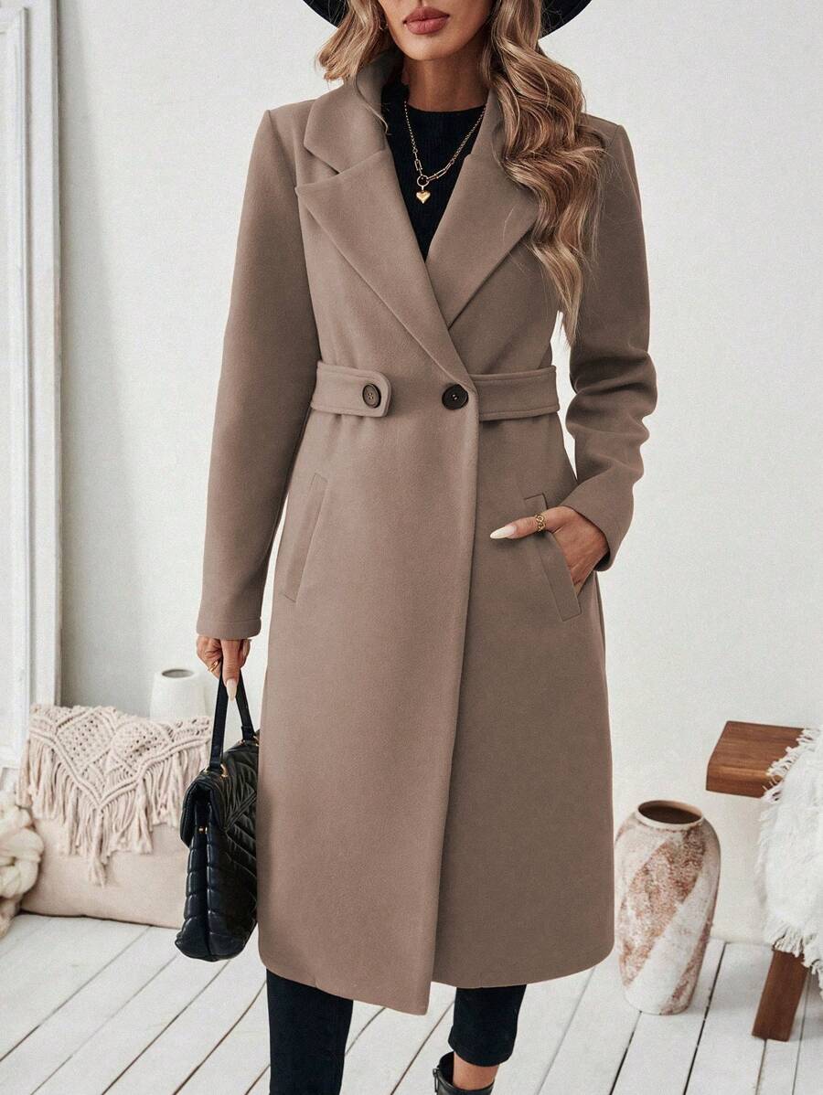 Adelheid Classic Coat with Notch Lapels and Flap Pockets - Coffee Brown