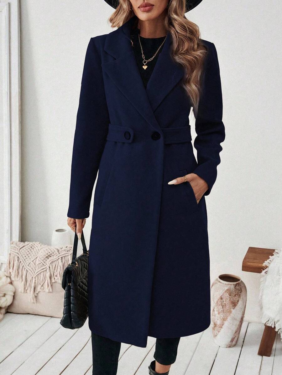 Adelheid Classic Coat with Notch Lapels and Flap Pockets - Dark Blue