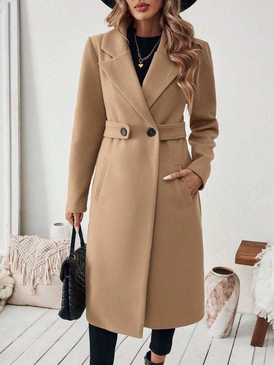 Adelheid Classic Coat with Notch Lapels and Flap Pockets - Khaki