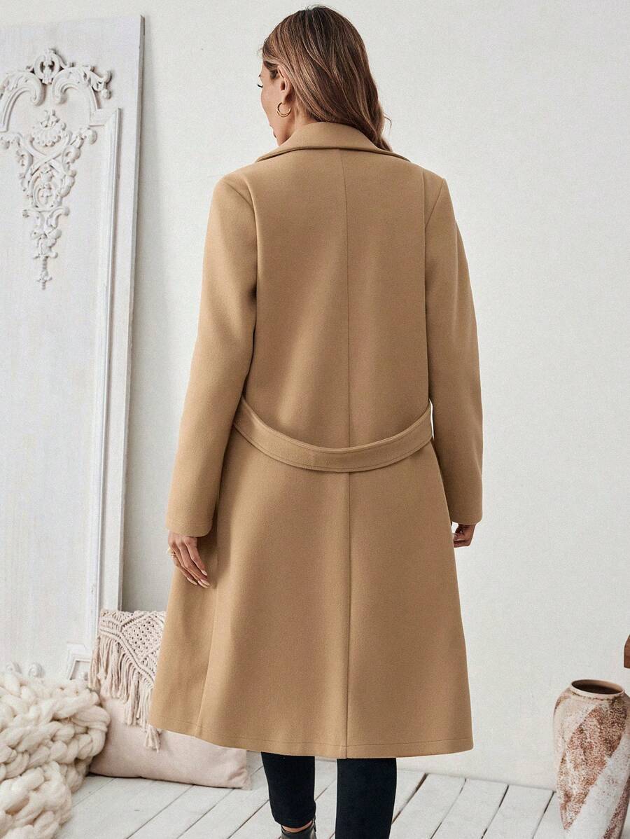Adelheid Classic Coat with Notch Lapels and Flap Pockets - Khaki