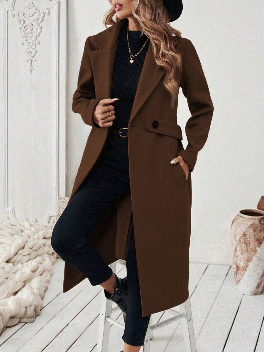 Adelheid Classic Coat with Notch Lapels and Flap Pockets - Brown