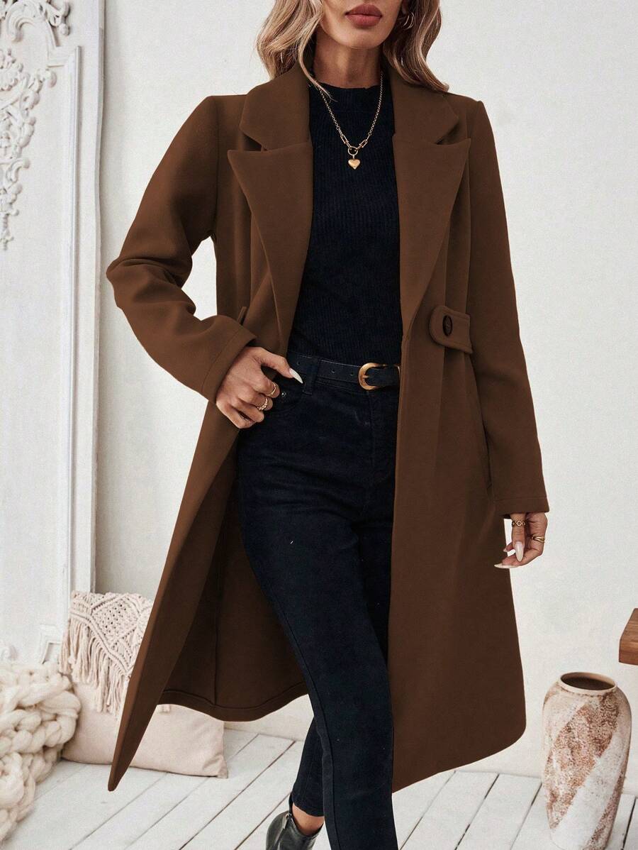 Adelheid Classic Coat with Notch Lapels and Flap Pockets - Brown