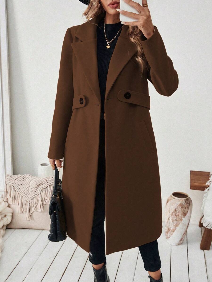 Adelheid Classic Coat with Notch Lapels and Flap Pockets - Brown