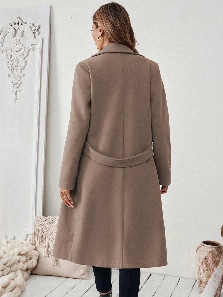 Adelheid Classic Coat with Notch Lapels and Flap Pockets - Coffee Brown