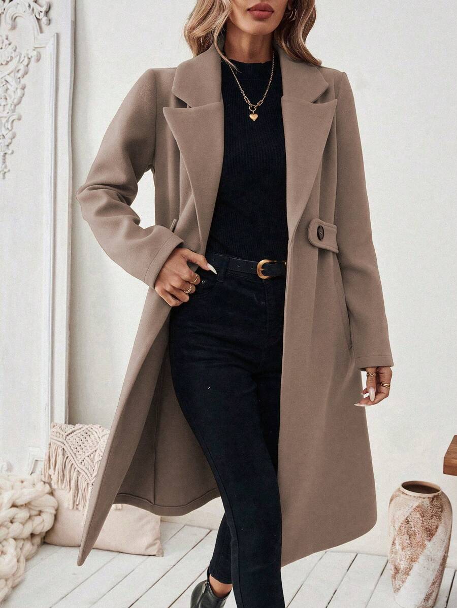 Adelheid Classic Coat with Notch Lapels and Flap Pockets - Coffee Brown