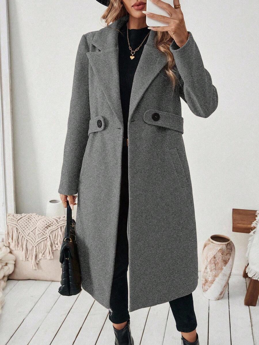 Adelheid Classic Coat with Notch Lapels and Flap Pockets - Gray