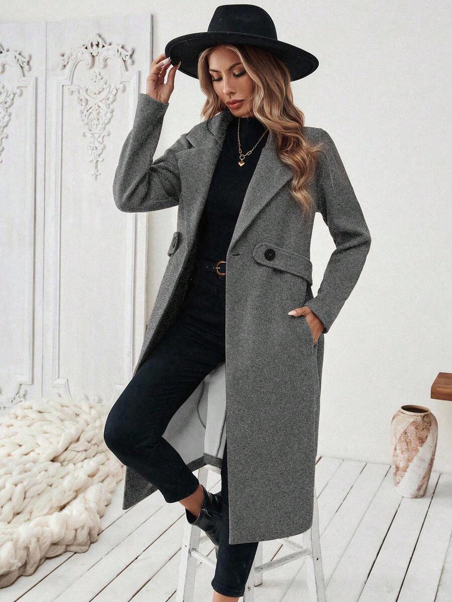 Adelheid Classic Coat with Notch Lapels and Flap Pockets - Gray