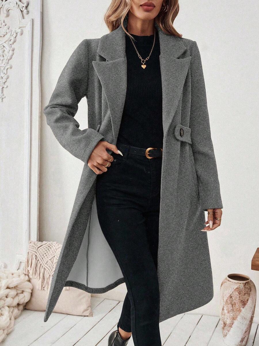 Adelheid Classic Coat with Notch Lapels and Flap Pockets - Gray