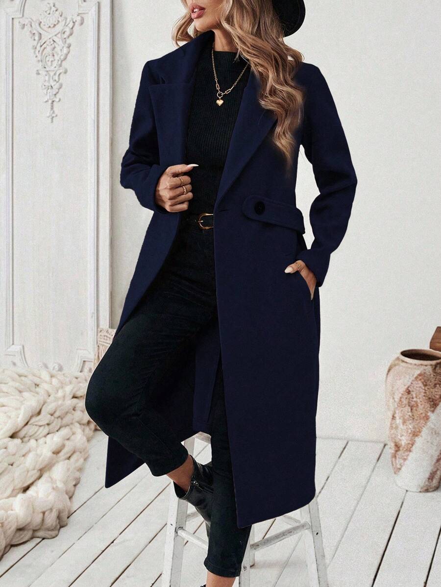 Adelheid Classic Coat with Notch Lapels and Flap Pockets - Dark Blue