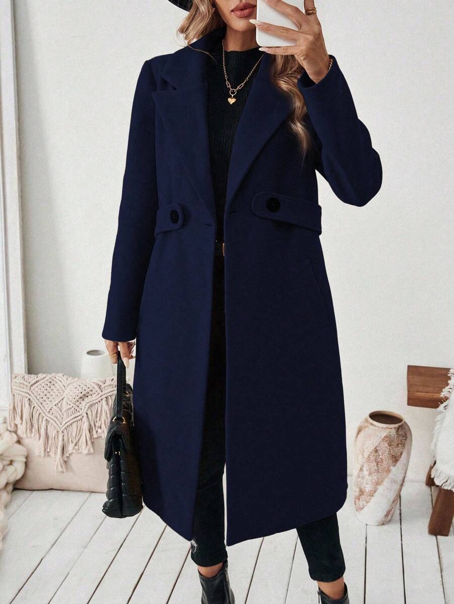 Adelheid Classic Coat with Notch Lapels and Flap Pockets - Dark Blue