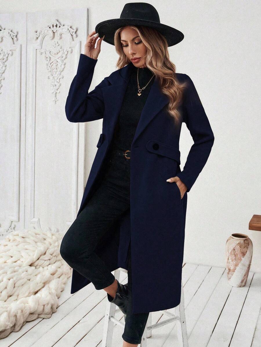 Adelheid Classic Coat with Notch Lapels and Flap Pockets - Dark Blue