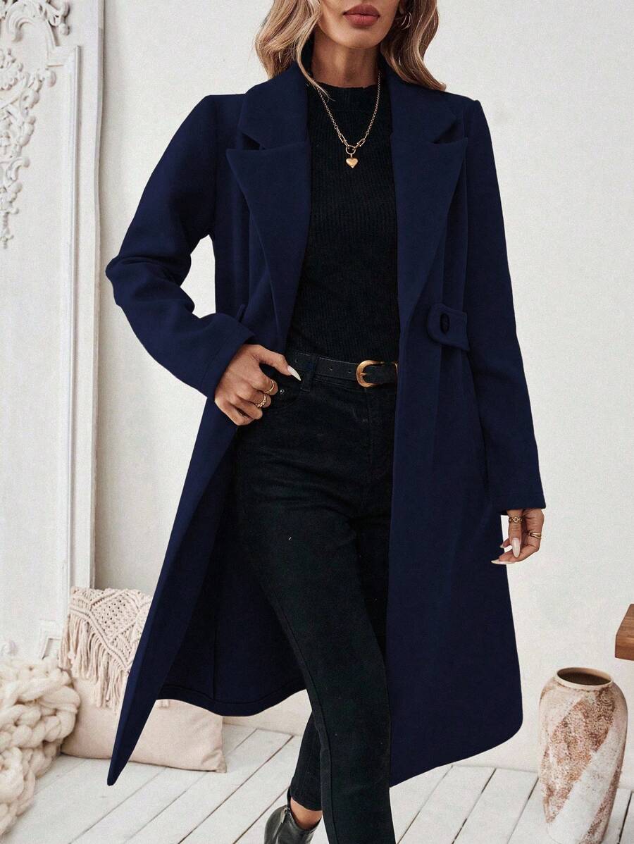 Adelheid Classic Coat with Notch Lapels and Flap Pockets - Dark Blue