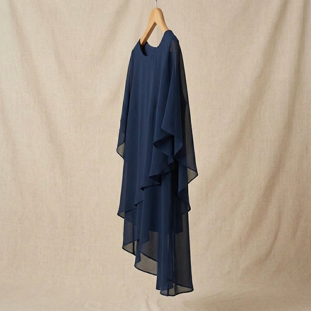 Aine Two Piece Set with Draped Top and Matching Bottoms - Blue