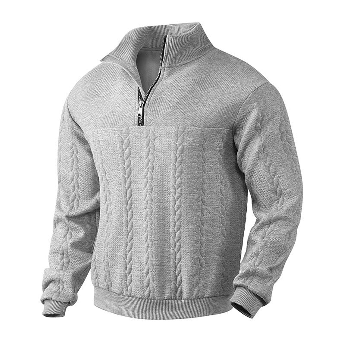 Alex Men's Quarter Zip Sweater with Stand Collar - Heather Gray