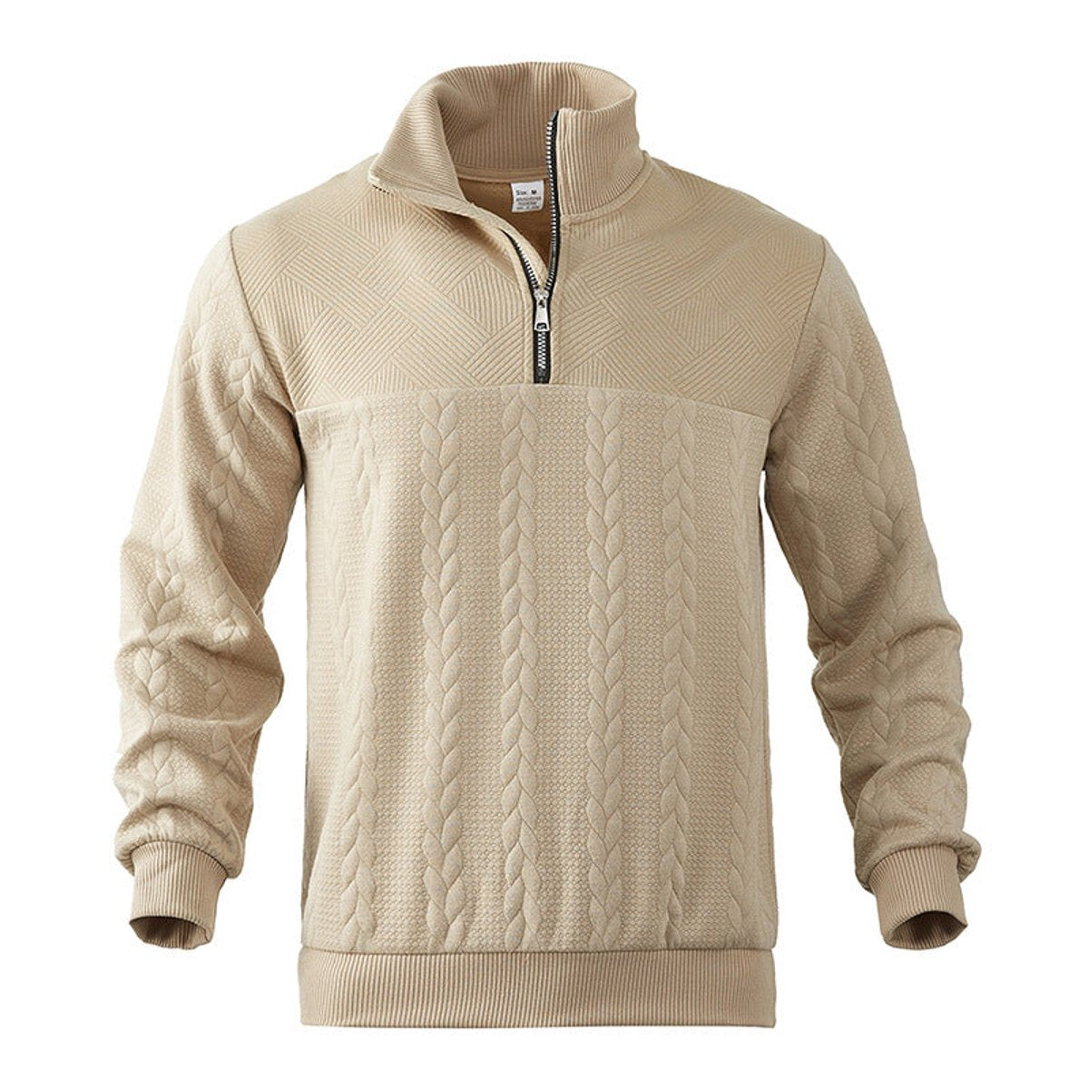 Alex Men's Quarter Zip Sweater with Stand Collar - Beige