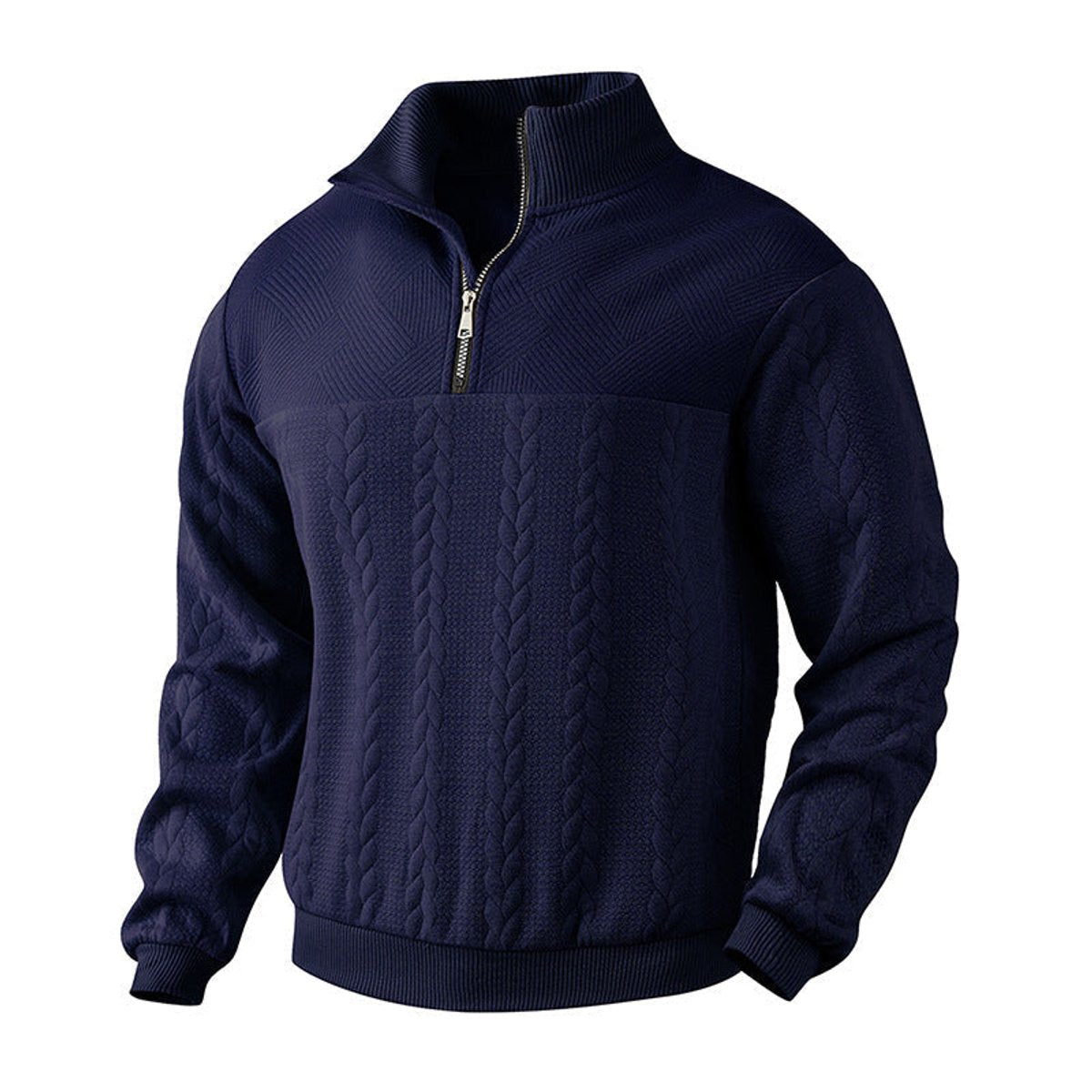 Alex Men's Quarter Zip Sweater with Stand Collar - Navy