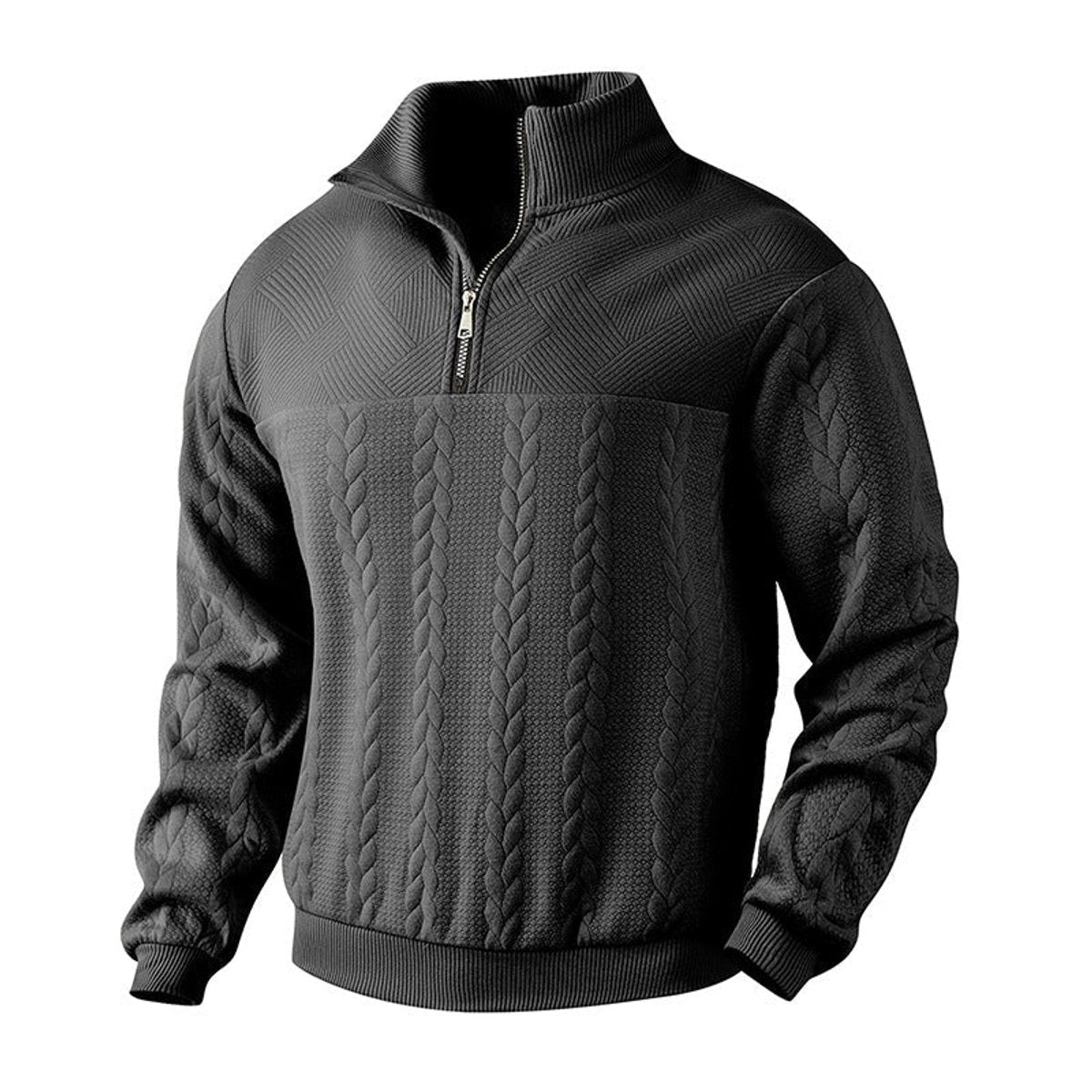 Alex Men's Quarter Zip Sweater with Stand Collar - Black