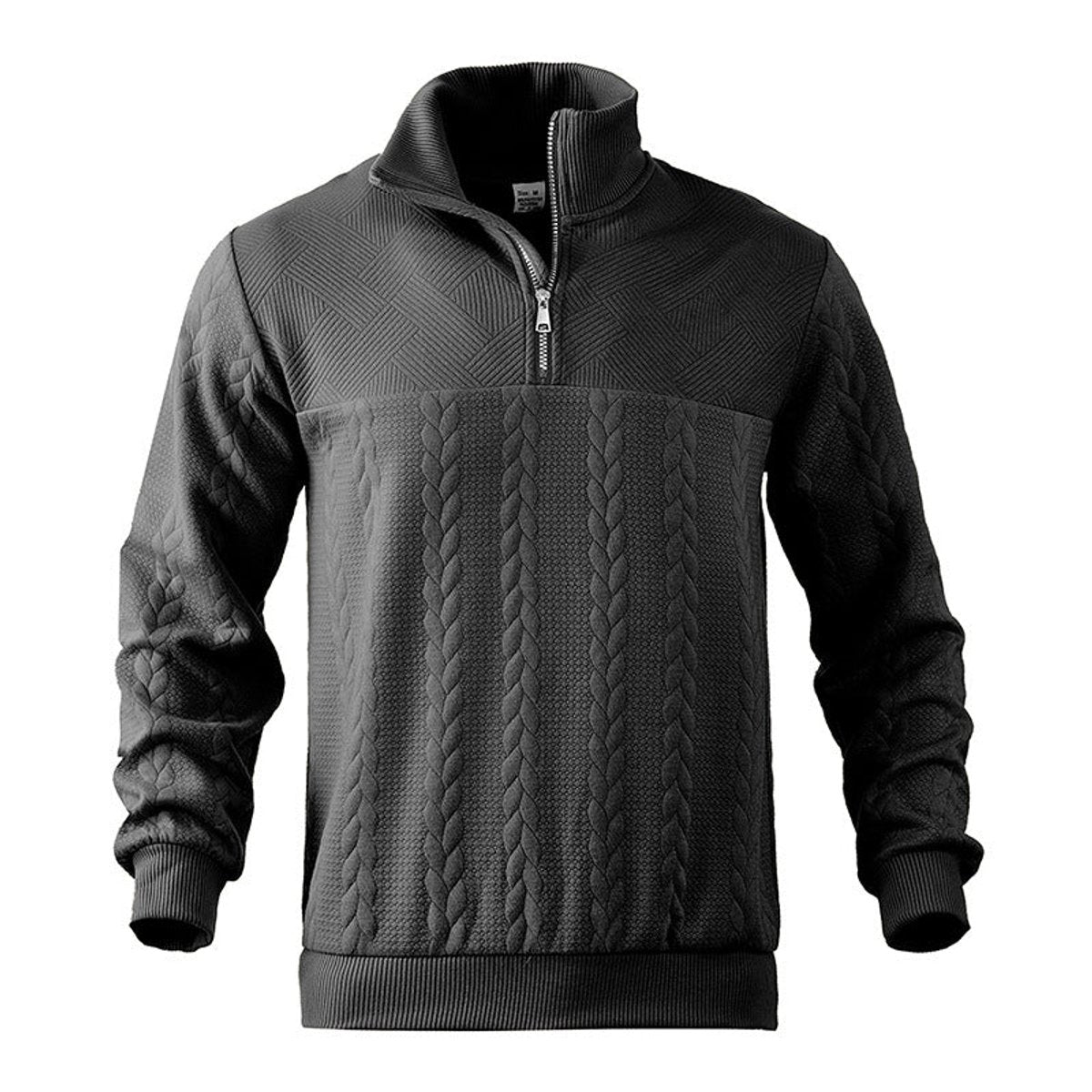 Alex Men's Quarter Zip Sweater with Stand Collar - Black