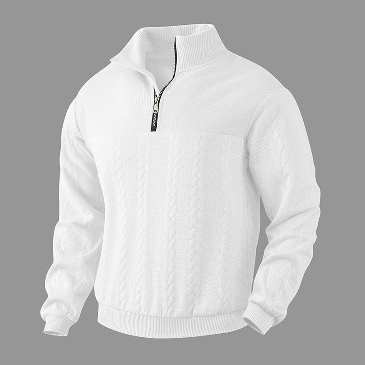 Alex Men's Quarter Zip Sweater with Stand Collar - White