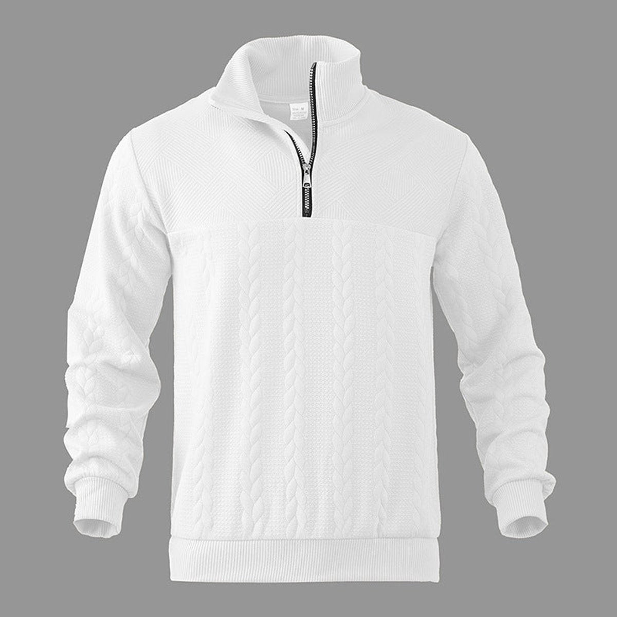 Alex Men's Quarter Zip Sweater with Stand Collar - White